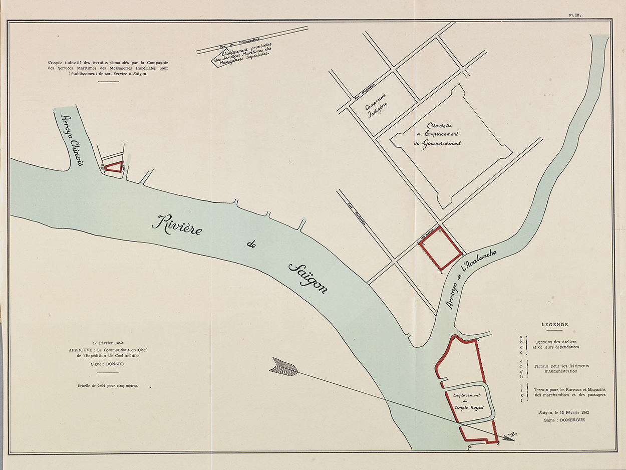 Croquis indicatif des terrains demandés par la Compagnie des Services maritimes des Messageries impériales pour l’établissement de son service à Saïgon, 17 février 1862